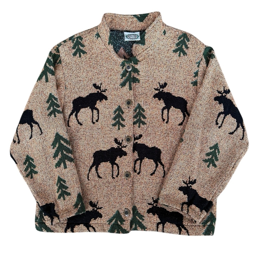 Sugar Street Weavers Tapestry Button Down Jacket OS Outdoor Moose Trees USA Made